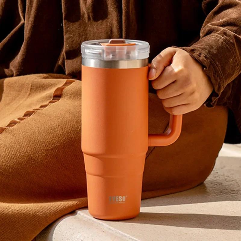 900ML/1200ML Tyeso Stainless Steel Water Bottle Car Thermos Cup Coffee Cups with Handle Sport Vacuum Flask Drinking Utensil Gift
