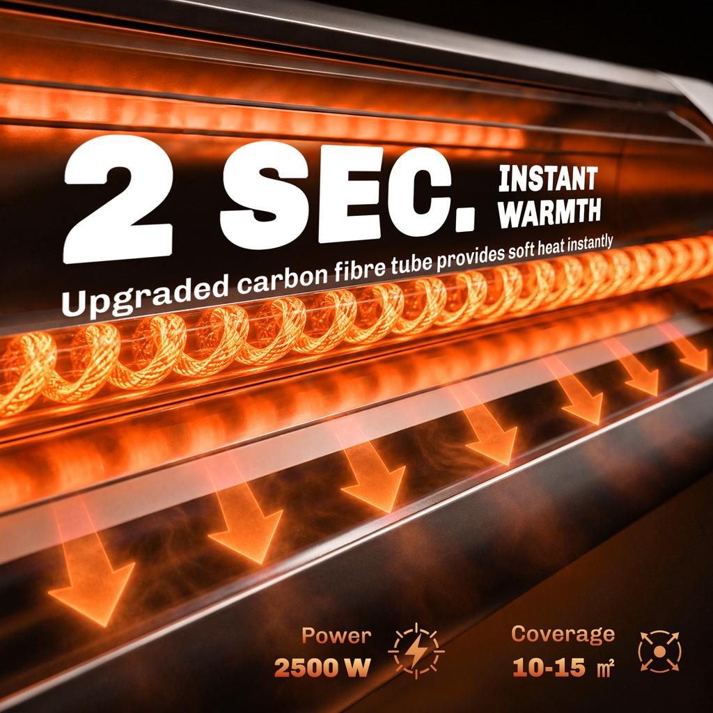 2500 W Electric Infrared Patio Heater, IP65 Outdoor Garden Heater with Tripod, 3 Heat Settings, 24H Timer, Black