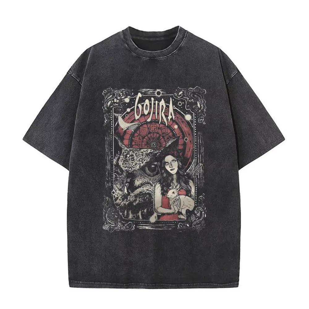 2026 Summer Fashion Trendy Tee Washed Vintage Metal Band Gojira T-shirt From Mars To Sirius Flying Whales Snake Graphic T-shirts