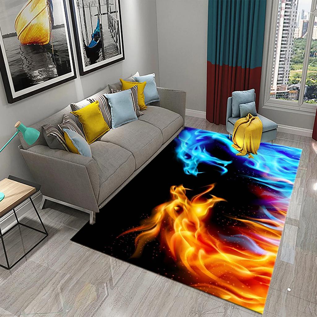 3D Fire Animal Cool Tiger Wolf Carpet Children Play Crawling Carpet Living Room Bedroom Balcony Decor Rugs Bathroom Non-slip Mat