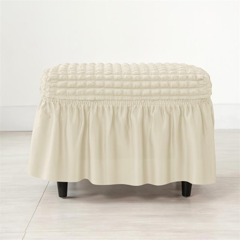 Stretch Skirt Ottoman Stool Cover Elastic Seersucker Footstool Covers Solid Color Footrest Slipcovers Protector for Living Room
