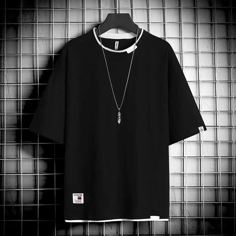Fake Two-Piece Short-Sleeved T-Shirt Men'S Summer New Youth Leisure Sports Round Neck Short-Sleeved Thin Bottoming Shirt Trendy Brand