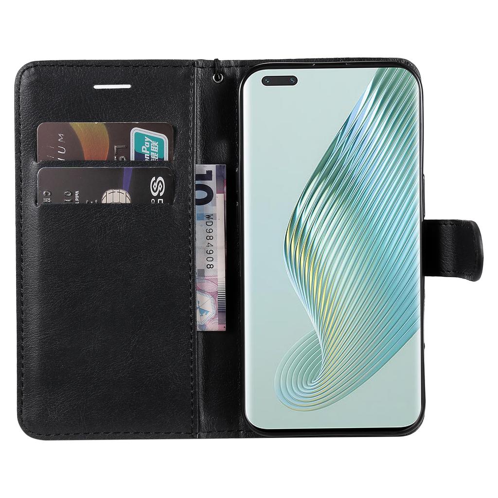 For Honor Magic5 Pro Case Solid Color Leather Mobile Cover Wallet Stand with Strap