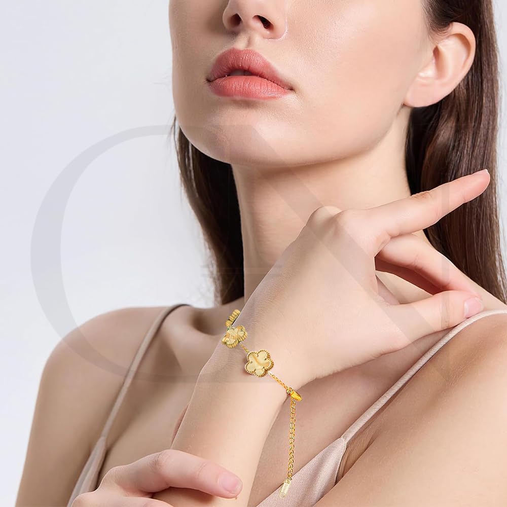 18K Gold Plated Dainty Four Five Leaf Clover Dot Bracelets for Women Lucky Flower Jewelry