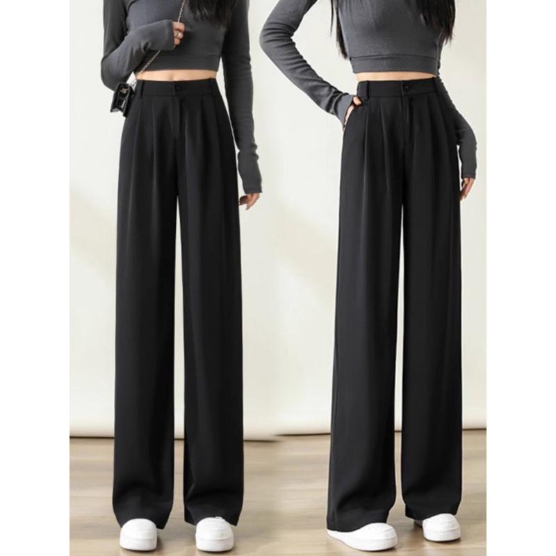 Spring Black Suit Wide-leg Trousers High-waist Slim Straight Trousers Drape New Fashion Casual Trousers