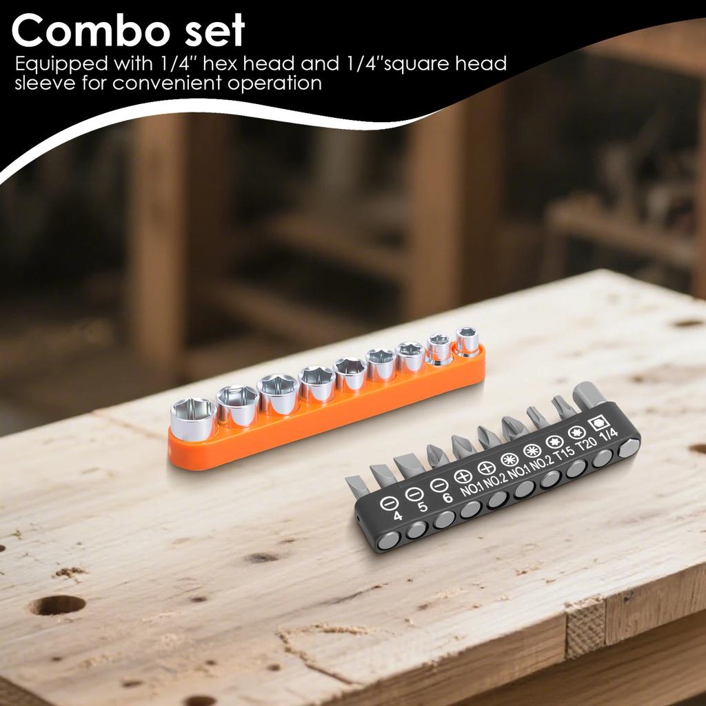1/4" Hex to Square Drive Socket 2-in-1 Extension Combo Hex End Flat End Adapter Extension Socket Driver Bits for 1/4" Adapters