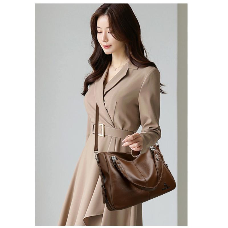 Elegant Vintage PU Leather Handbag for Women Large Capacity Shoulder Bag Top Handles & Detachable Shoulder Strap Simple Daily Bag Ladies Holiday Gifts