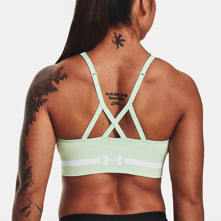 Under Armour Seamless Long Letter Print Low-Intensity Sports Bra Women Underwear Water-Foam-Green 1357719-335