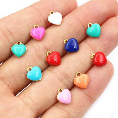 20pcs 9x8mm Enamel Small Heart Charms Pendant Stainless Steel DIY Jewelry Making Accessories Findings for Bracelet Earrings