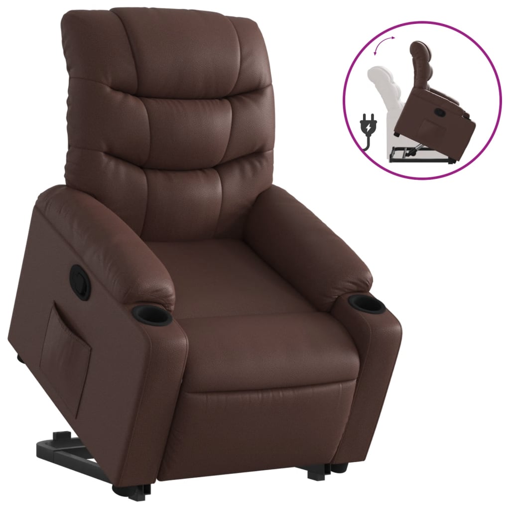 Recliner Chair with Lift Assistance Brown Faux Leather