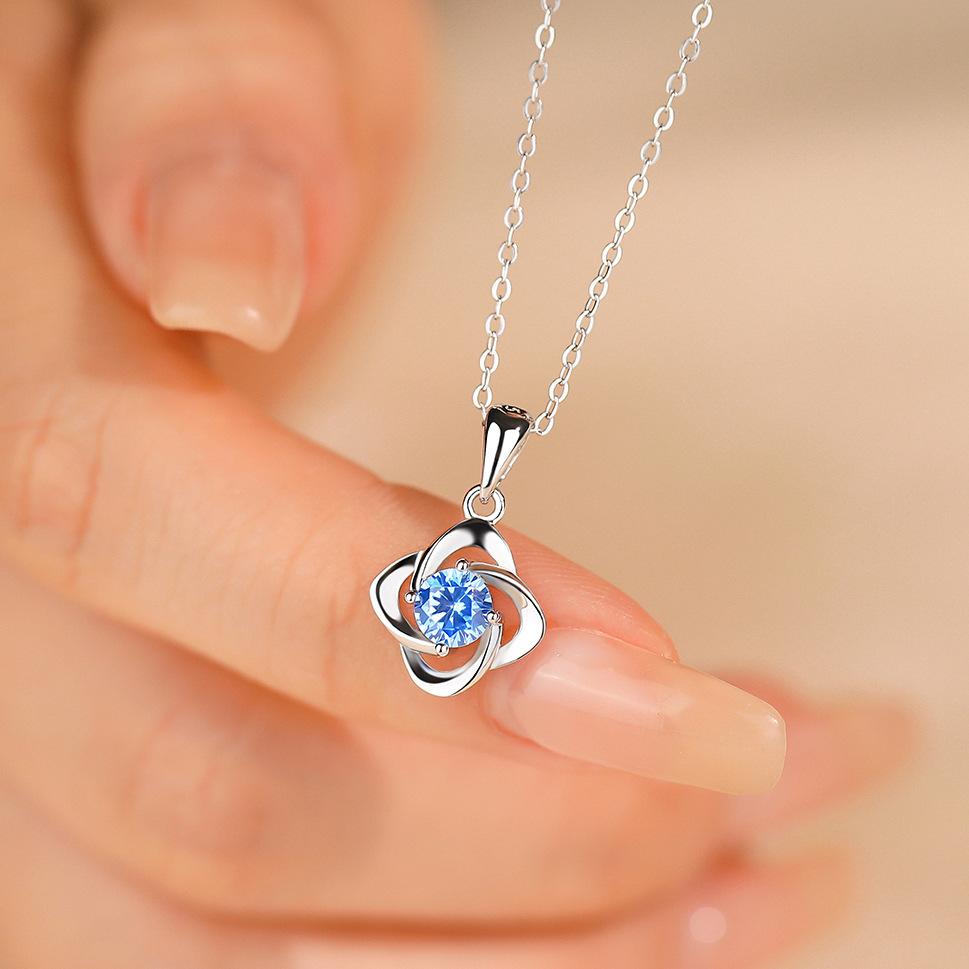 S925 Silver Lucky Clover Necklace Female, Japanese and Korean Simple Student Mori Flower Pendant Collarbone Chain Neck Chain Jewelry Gift