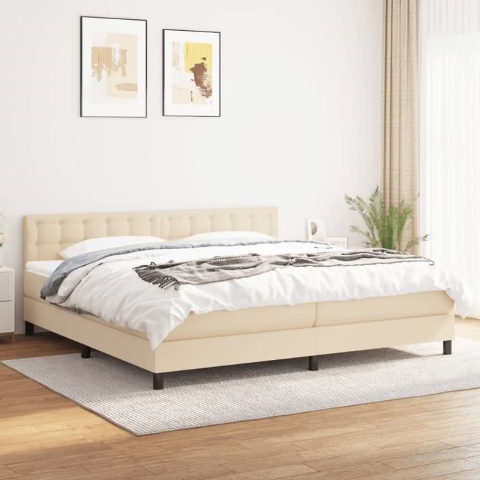 3140406 vidaXL Lit à sommier tapissier avec matelas Crème 200x200 cm Tissu