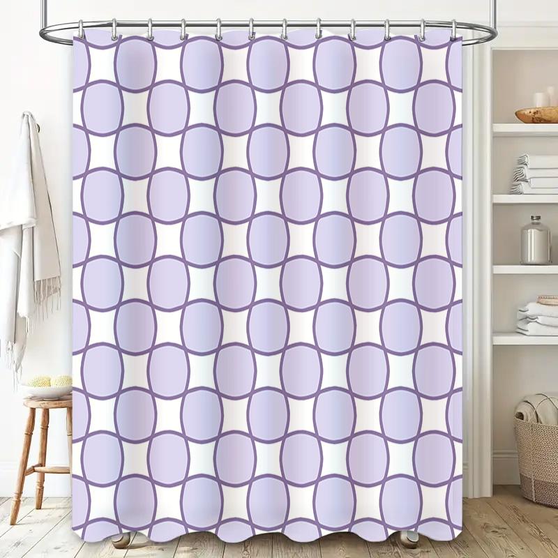 Modern Bath Curtain Set: Purple Circular Pattern Shower Curtain for Bathroom Decor Waterproof Fabric Metal Hook Rings (59x72in)