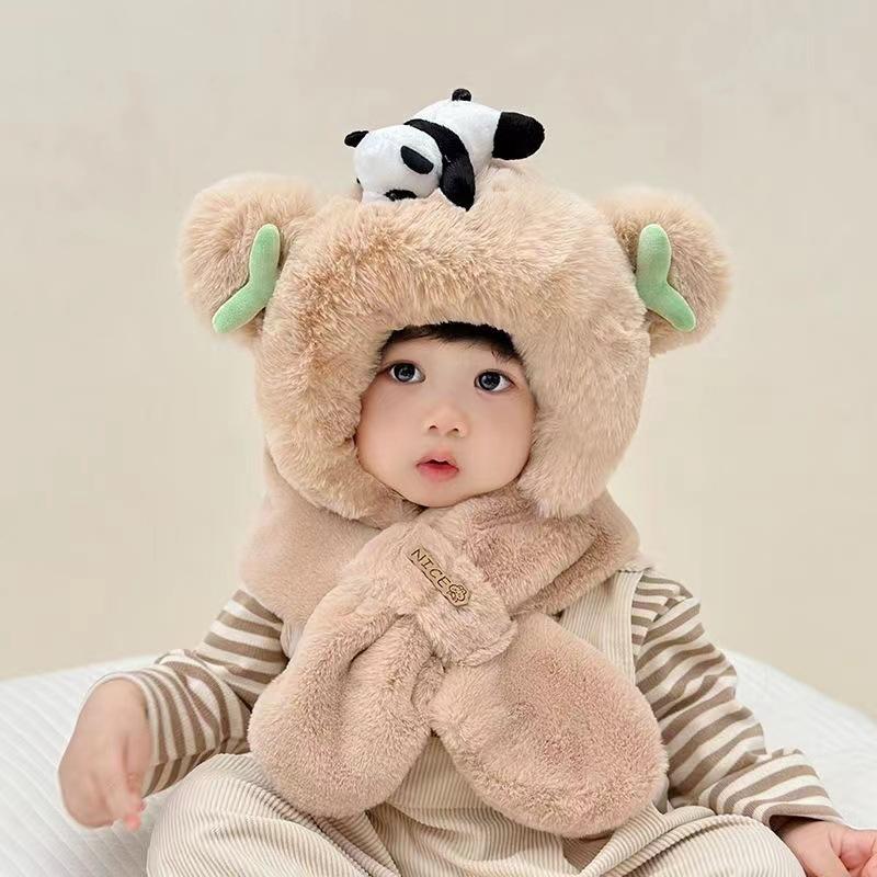 Children'S Winter Hat, Scarf, Integrated Hat, Two-Piece Set, Warm Baby Windproof Ear Protection, Thickened Two-Piece Set For Boys And Girls