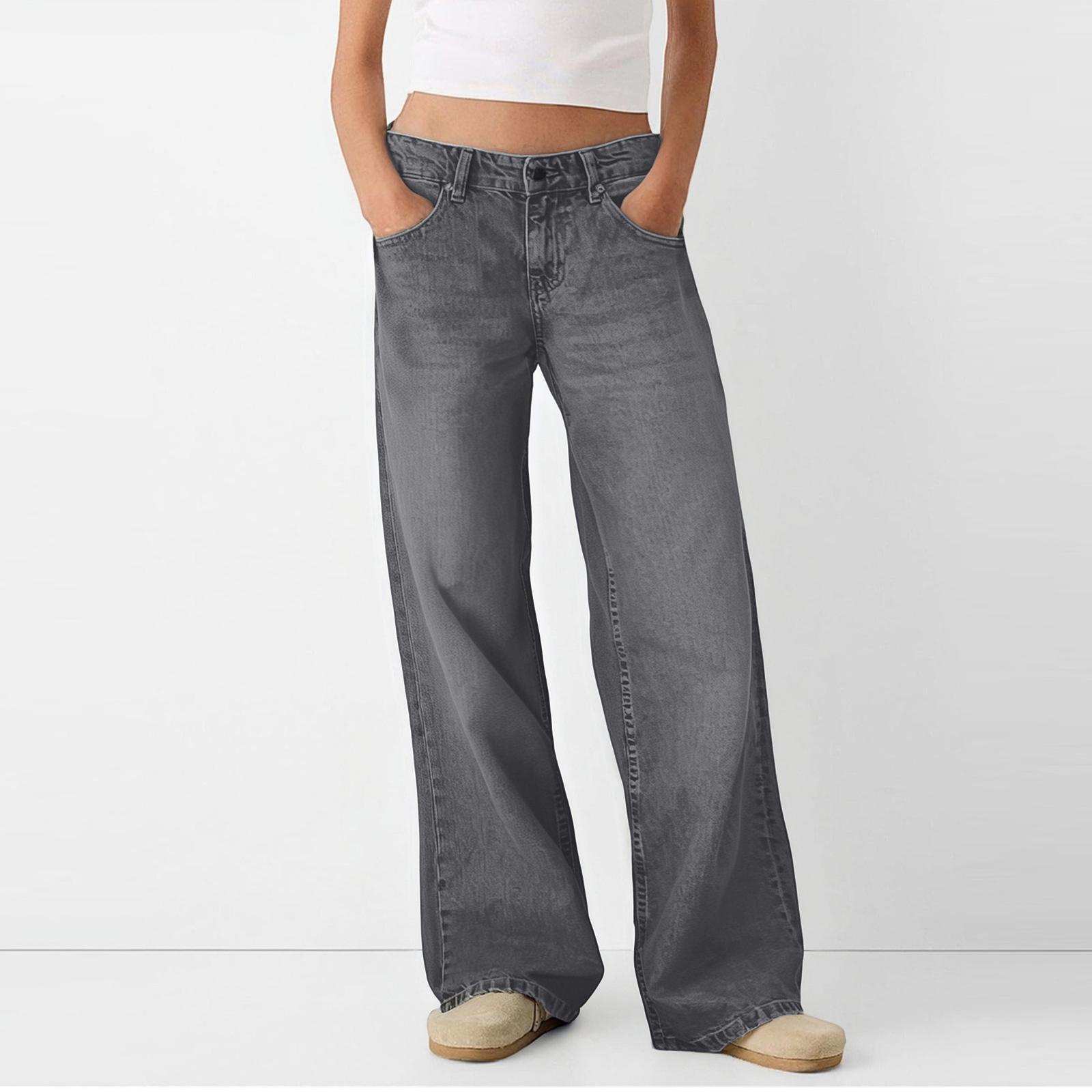 Women s Retro High- Straight Street Wide-Leg Jeans L