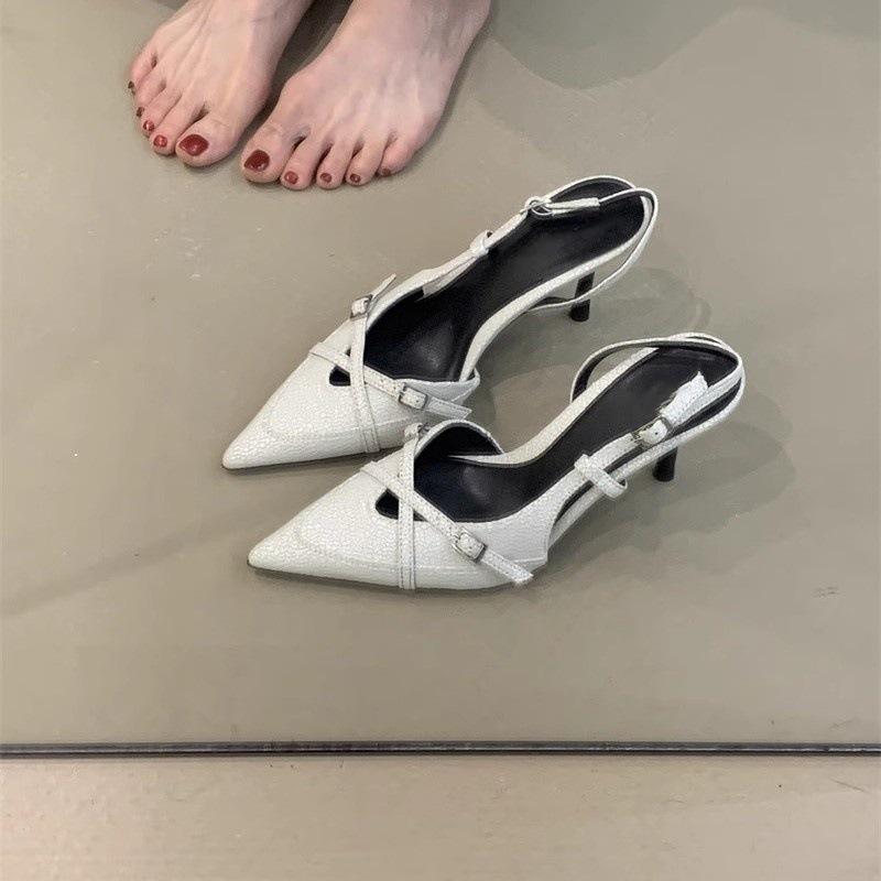 Niche crack high heels 2025 new French temperament elegant fashion fairy pointed head shallow mouth stiletto sandals