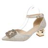 2022 Newest Pointed Toe Retro Shiny Bow High Heels Summer Ladies Wedding Bridesmaid Party Stiletto Pumps Shoes Women Shoes Heels