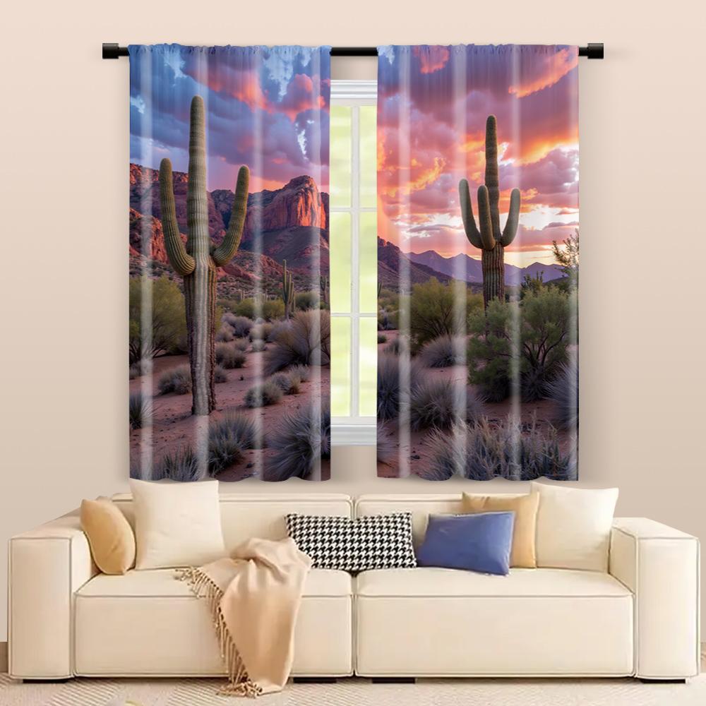 2 Pcs, Filtering Curtains (excluding Rods, Non-movable, Without Batteries) High-Quality Desert for Use In Bedrooms and Living