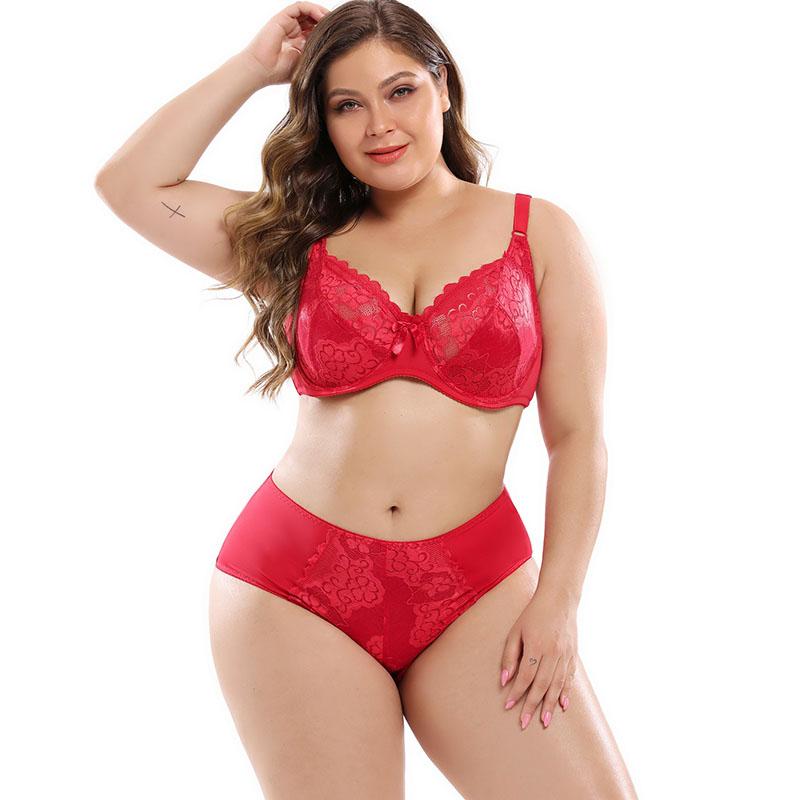 Plus Size Dessous-Set mit Bügel aus floraler Spitze, transparenter BH-Anzug, sexy EF-Cup, dünner Bralette, unsichtbarer BH