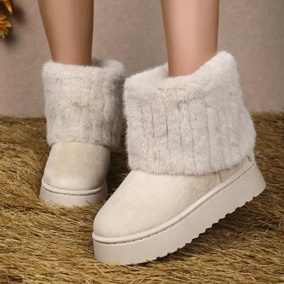 Mode Kvinnor Rund Tå Varma Förtjockade Plysch Vinter Beige Mellanvadsstövlar Tjock Sula Casual Bekväma Halkfria Kvinnor Snöstövel