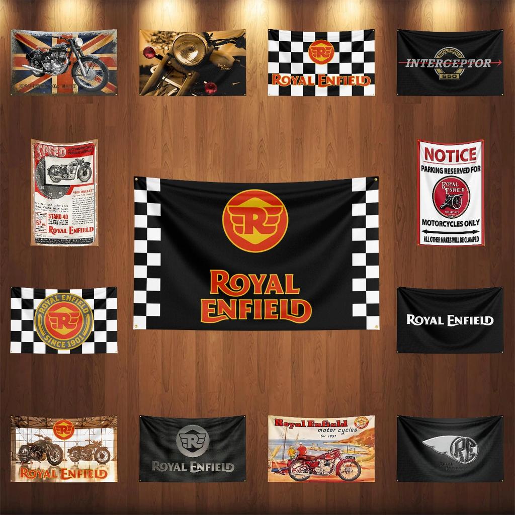 3x5 Ft RRoyal enfields Motorfiets Vlag Polyester Digitale Print Banner voor Garage Muurkunst Buiten Decoratie