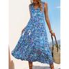 New European American Style Summer Abstract Print Midi Dress for Beach Vacation