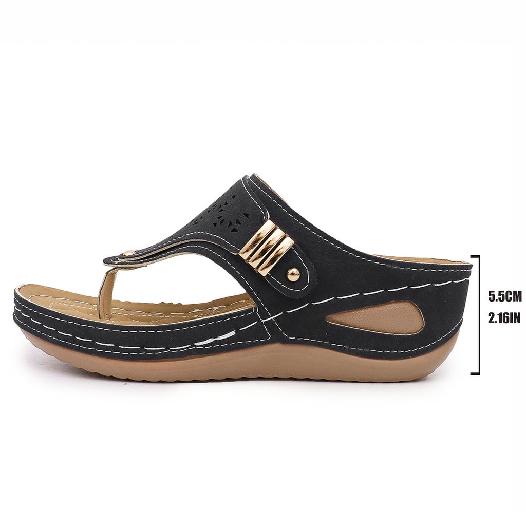 Large size new flip-flops women's summer pinch feet cool slippers women's hollow metal thick bottom wedge slippers women