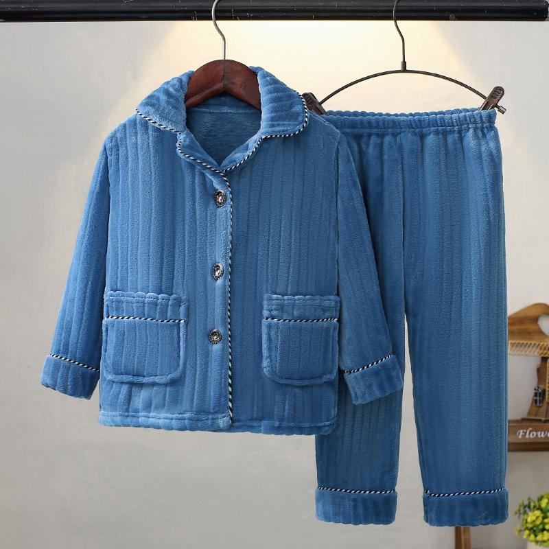 Kids' Flannel Pajama Set - Thick Coral Fleece Cardigan for Boys & Girls, Perfect for Autumn & Winter.