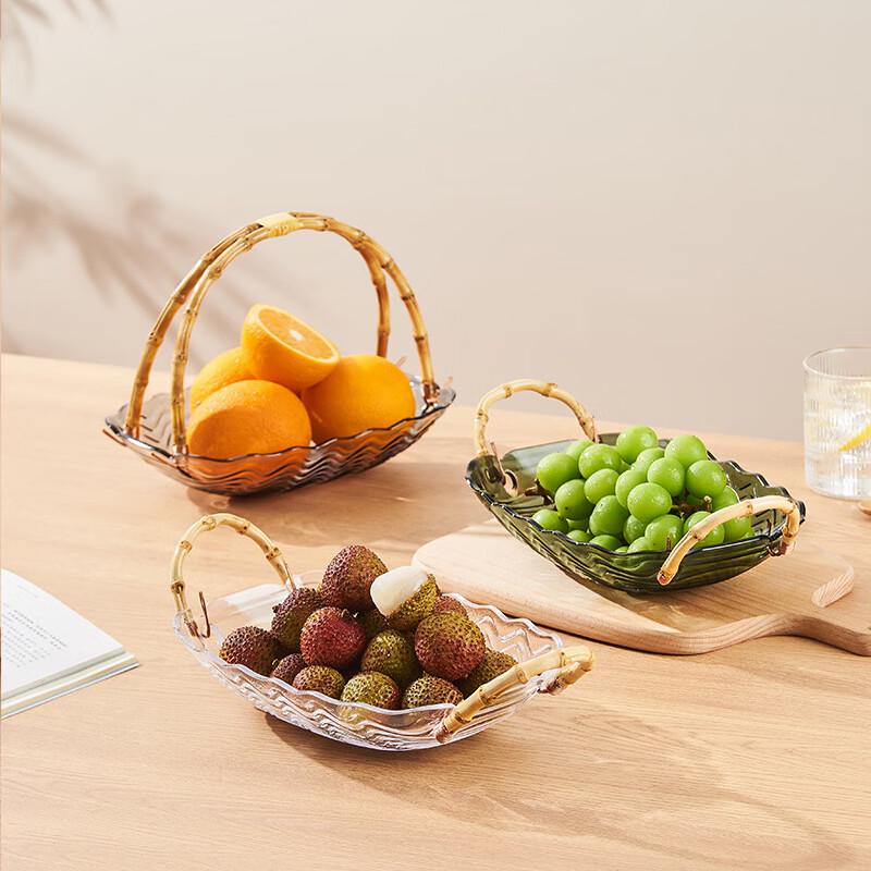 Water Ripple Transparent Fruit Plate with Bamboo Handle