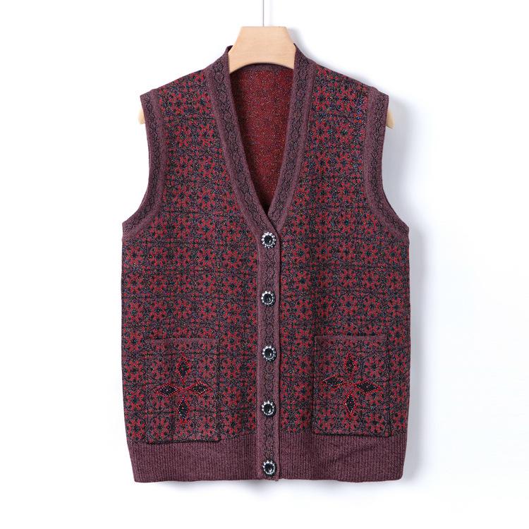 Vest Jacket Middle-aged and Elderly Knitted Sweater Vest Casual Grandma Autumn Top
