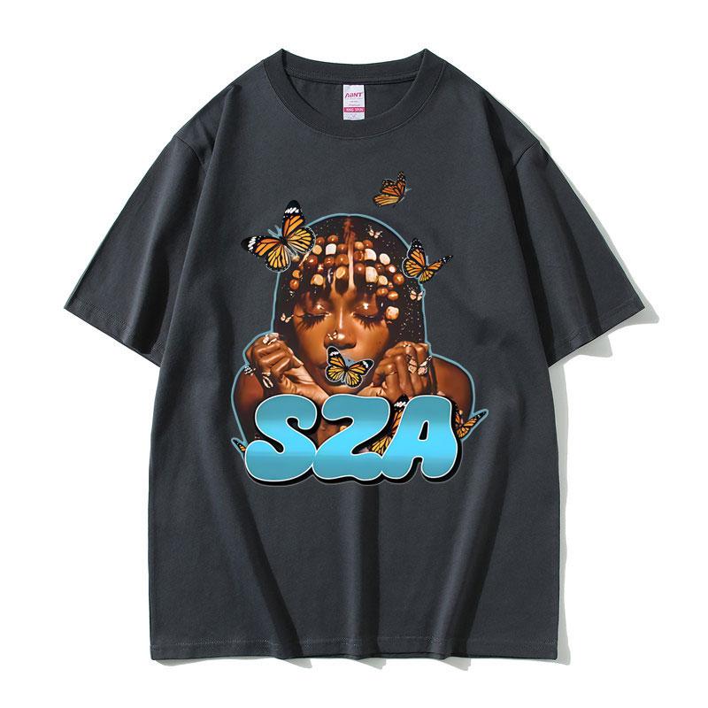 Rapper SZA Butterfly Face Graphic Tshirt Unisex Women Casual Cotton Vintage Tshirts Unisex Hip Hop Fashion Pop Music Tee Shirt