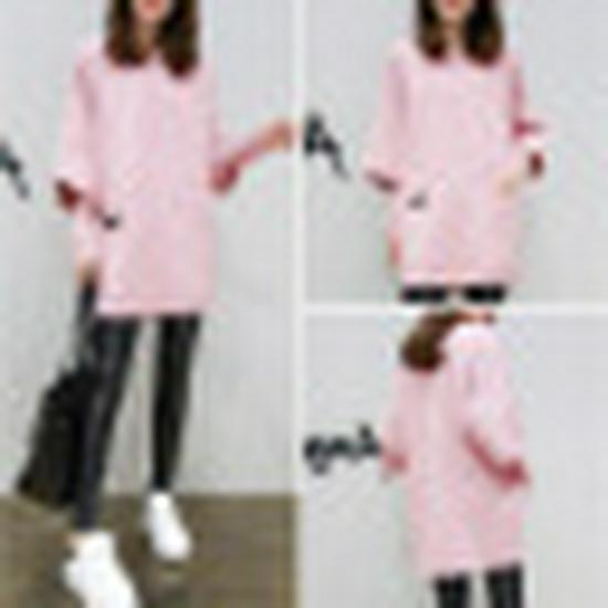 2026 Autumn/Winter Plus Size Women's Patchwork Long Sleeve Jacket - Loose Solid Color Round Neck Sweatshirt