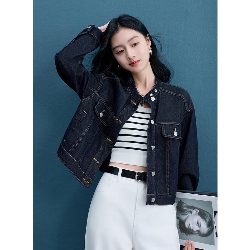 

Sancai Ретро Свободный Крой Воротник-стойка Хлопковая Джинсовая Куртка XL