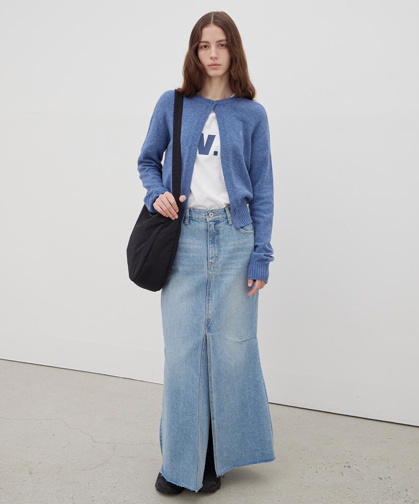 Leuba Front Slit Denim Maxi Skirt - Light Blue