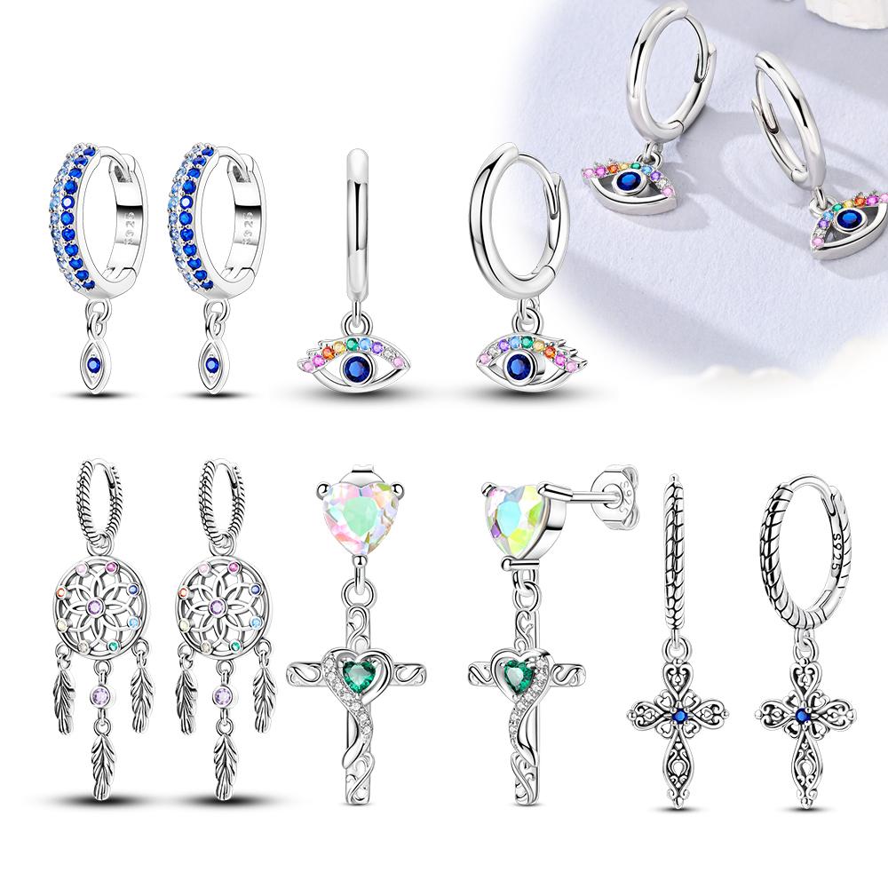 Cross Blessing Prayerful Wish-themed Blue Earrings for Women Girls Trendy Fashion Jewelry High Quality Dainty Elegant Gift