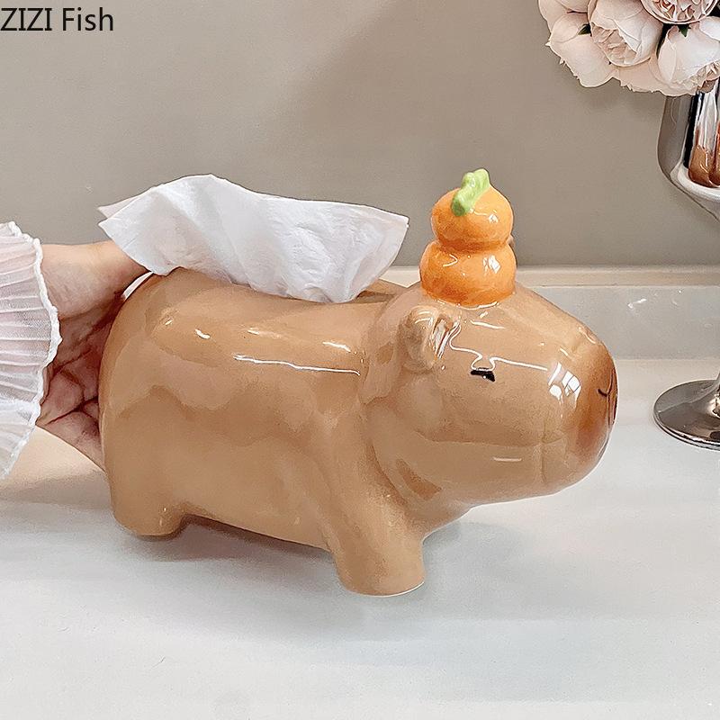 Cute Capybara Tissue Box Nordic Kitchen Animal Tissue Box Decoration Creative Ceramic Tissue Organizer Home Decor Accessories
