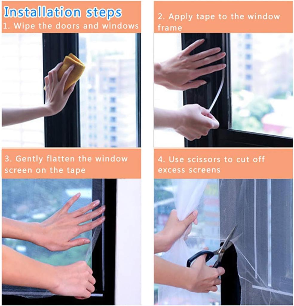 Window Screen Netting Mesh Curtain with Hook Sticky Tape Self Adhesive Window Mosquito Net