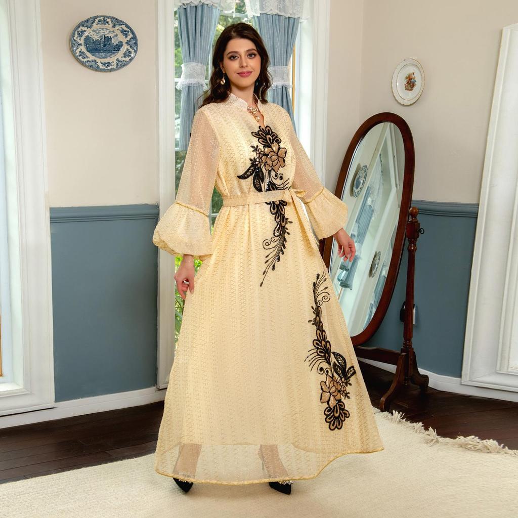 AB268 Sequined Embroidery Kaftan: Elegant Long Dress for Women