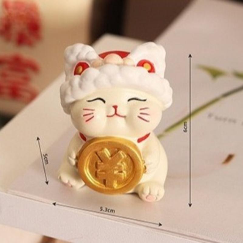 Cute Home Charm Cat Mini Ornament for Office Desk Fostering Stability and Prosperity