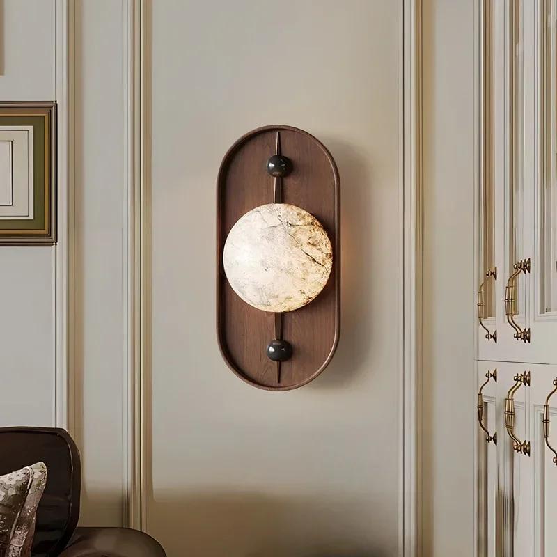 Nordic luxury marble wall lamp wooden staircase lamp corridor living room study room decoration bedside LED lighting fixture