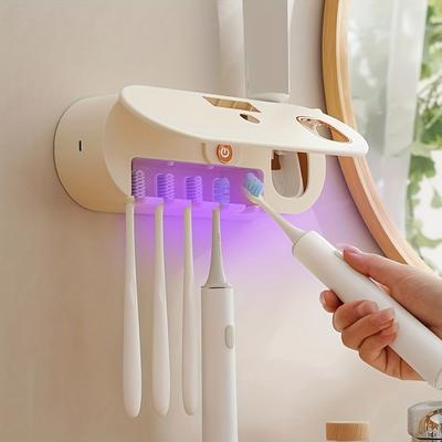 Suport pentru dezinfectant pentru periuta de dinti UV inteligenta avansata - distribuitor convenabil de pasta de dinti, dezinfectant UV care distruge germenii, accesorii esentiale pentru baie