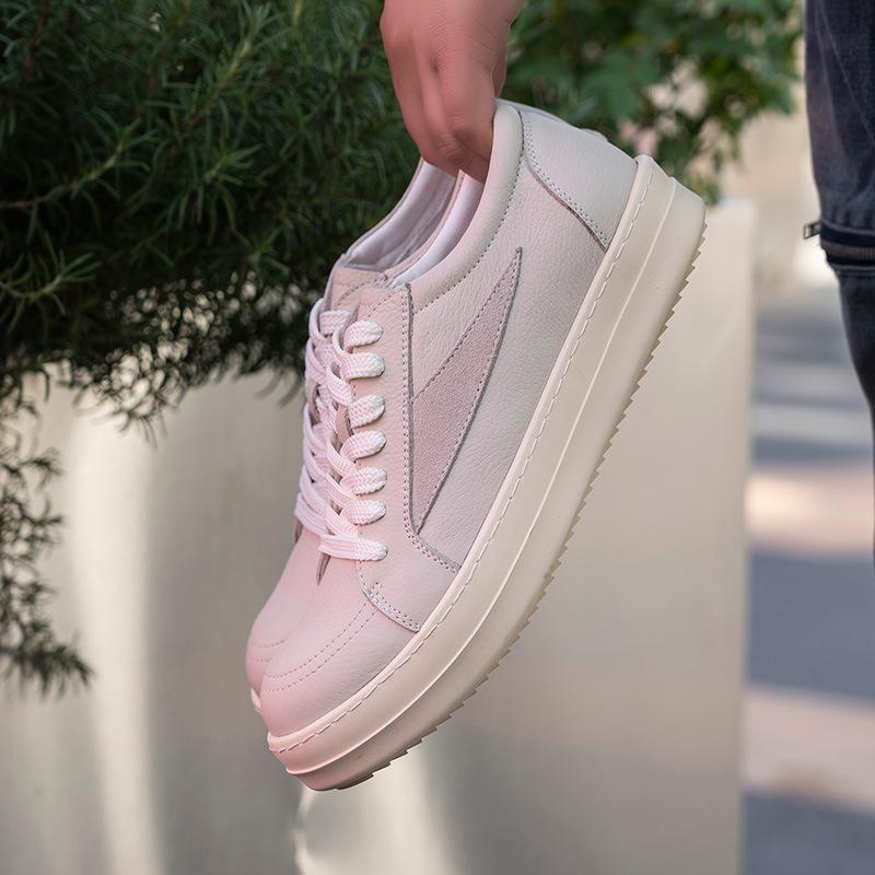 

Трендовая марка мужской обуви из коровьей кожи первого слоя, повседневная нишевая обувь с маленьким треугольником, утолщенная подошва с увеличением высоты, повседневная обувь для скейтборда, американская черно-белая, низкий верх 44 белый