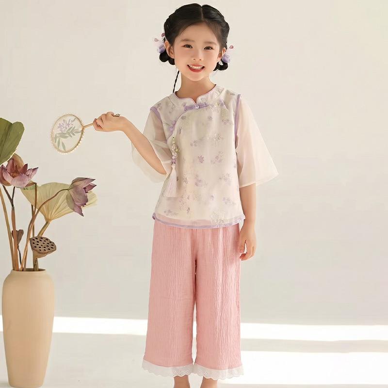 Girls' Stylish Lace Straight-Leg Pants - Casual Outerwear for Little Girls