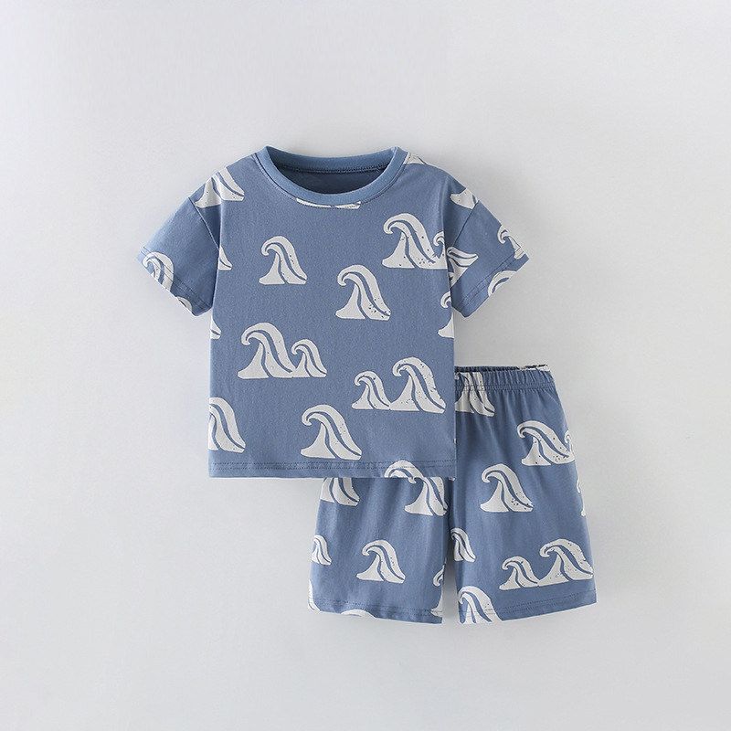 Cross-Border Malwee Boys  Suit Summer New Arrival Fashion Children Western Style Printed Short Sleeve round Neck Children s Clothing 10171 150