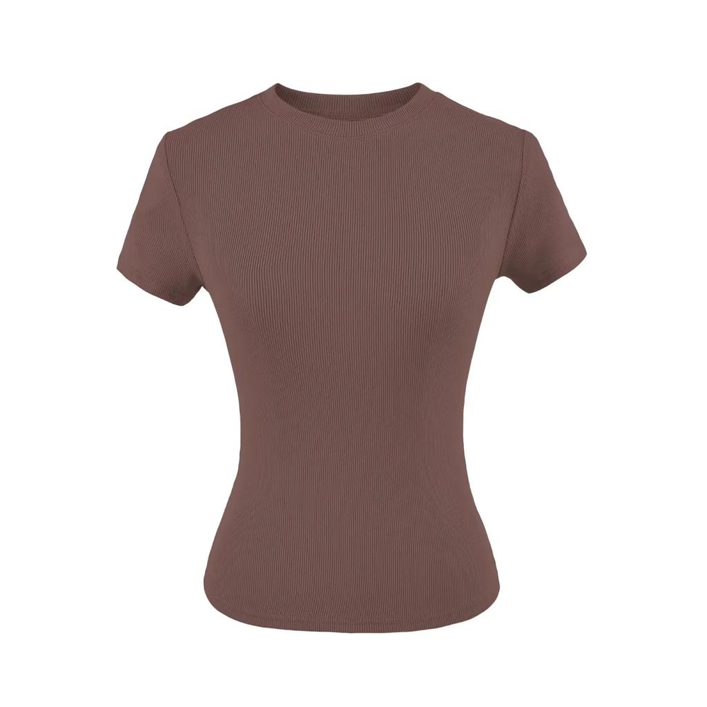 Crew Neck Short-sleeved T-shirt Women's Summer New American Spice Girl Style Basic Solid Color Slim Top