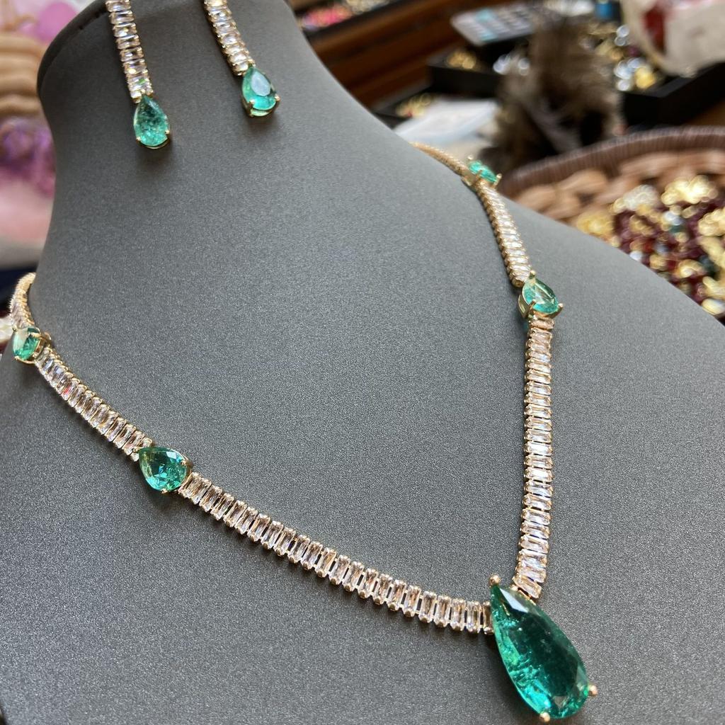 Hole Blue Water Drop Necklace Zircon Luxury Fashion Women'S Necklace Earrings Set Jewelry