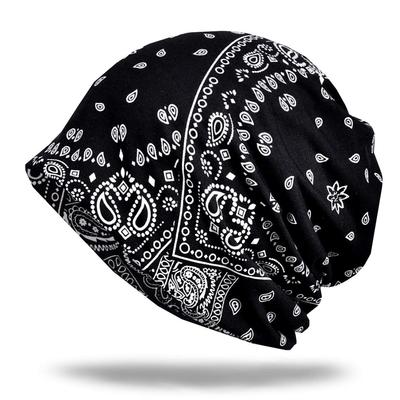 WHITE FANG Knit Hat Paisley Pattern Hat Knit Cap 2way CA040 Men's Women's (01 Black)