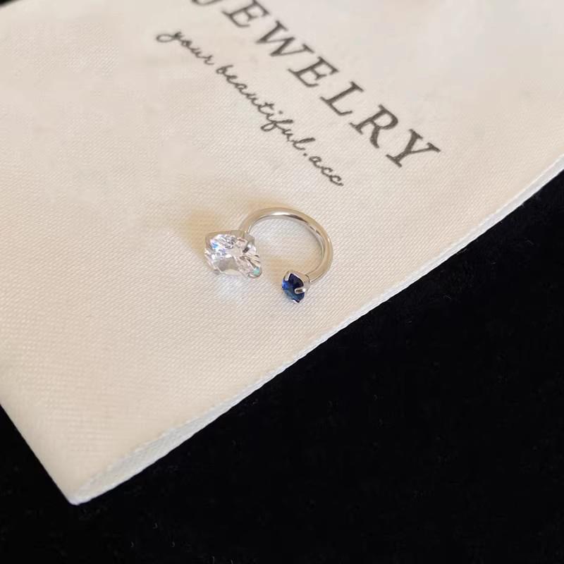 Stainless Steel Blue Rhinestone Stud Earrings for Women Delicate Sweet C-Shaped Cartilage Earrings Casual Versatile Jewelry Gift