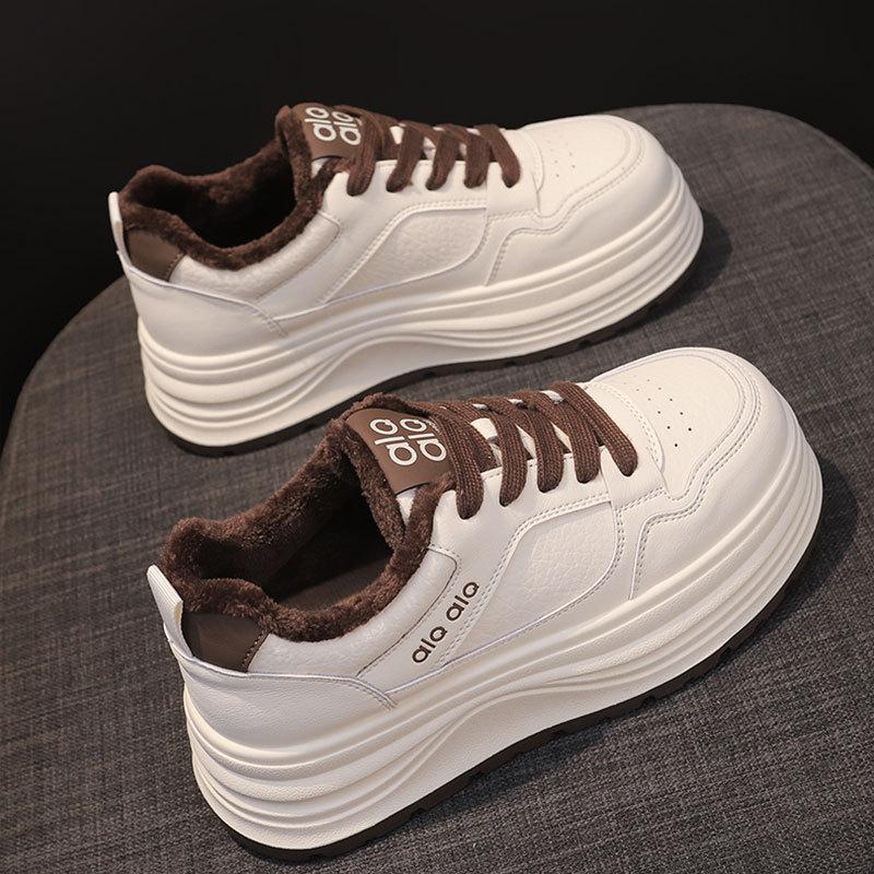 Leather velvet women's shoes winter new warm little white shoes versatile cotton shoes platform shoes children's sports and leisure board shoes
