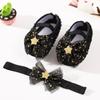 Baby Girl Net Yarn Bowknot Star Princess Shoes Toddler Soft Sole Walking Shoes Headband Set